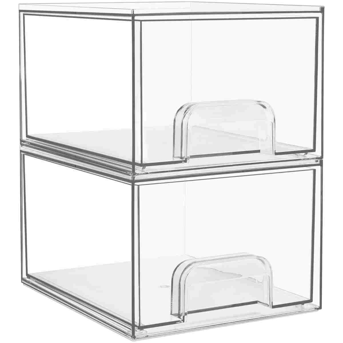 Vtopmart 4 Pack Clear Stackable Storage Drawers, 4.4'' Tall Acrylic Bathroom Makeup Organizer,Plastic Storage Bins For Vanity, Undersink, Kitchen Cabinets, Pantry, Home...