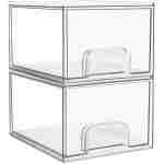Vtopmart 4 Pack Clear Stackable Storage Drawers, 4.4'' Tall Acrylic Bathroom Makeup Organizer,Plastic Storage Bins For Vanity, Undersink, Kitchen Cabinets, Pantry, Home...