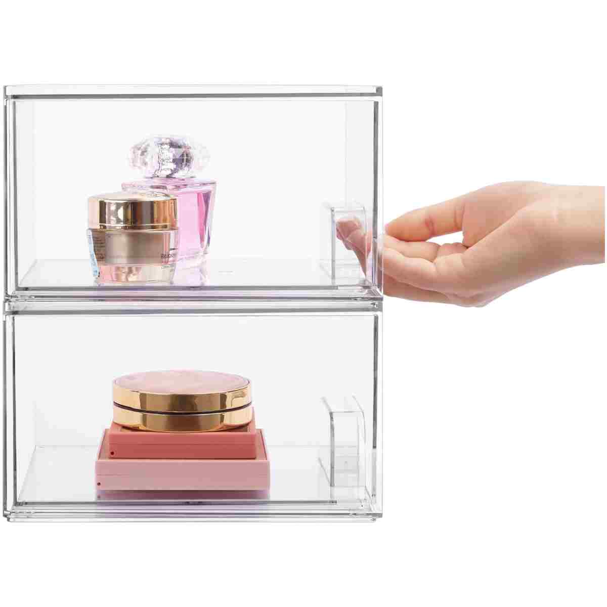 Vtopmart 4 Pack Clear Stackable Storage Drawers, 4.4'' Tall Acrylic Bathroom Makeup Organizer,Plastic Storage Bins For Vanity, Undersink, Kitchen Cabinets, Pantry, Home...