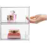 Vtopmart 4 Pack Clear Stackable Storage Drawers, 4.4'' Tall Acrylic Bathroom Makeup Organizer,Plastic Storage Bins For Vanity, Undersink, Kitchen Cabinets, Pantry, Home...