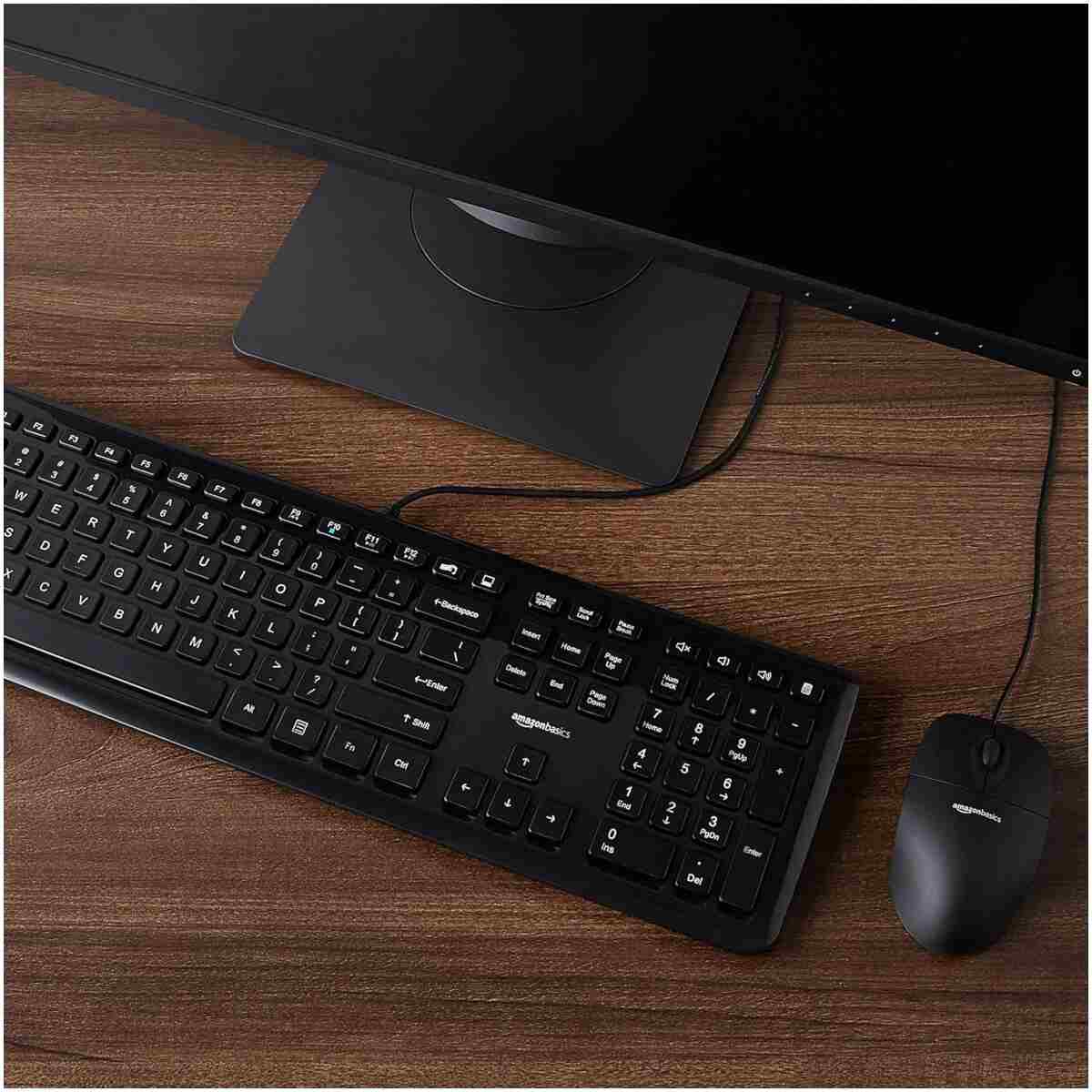 Wired Keyboard and Mouse Bundle, Full-Sized, QWERTY Layout, Black