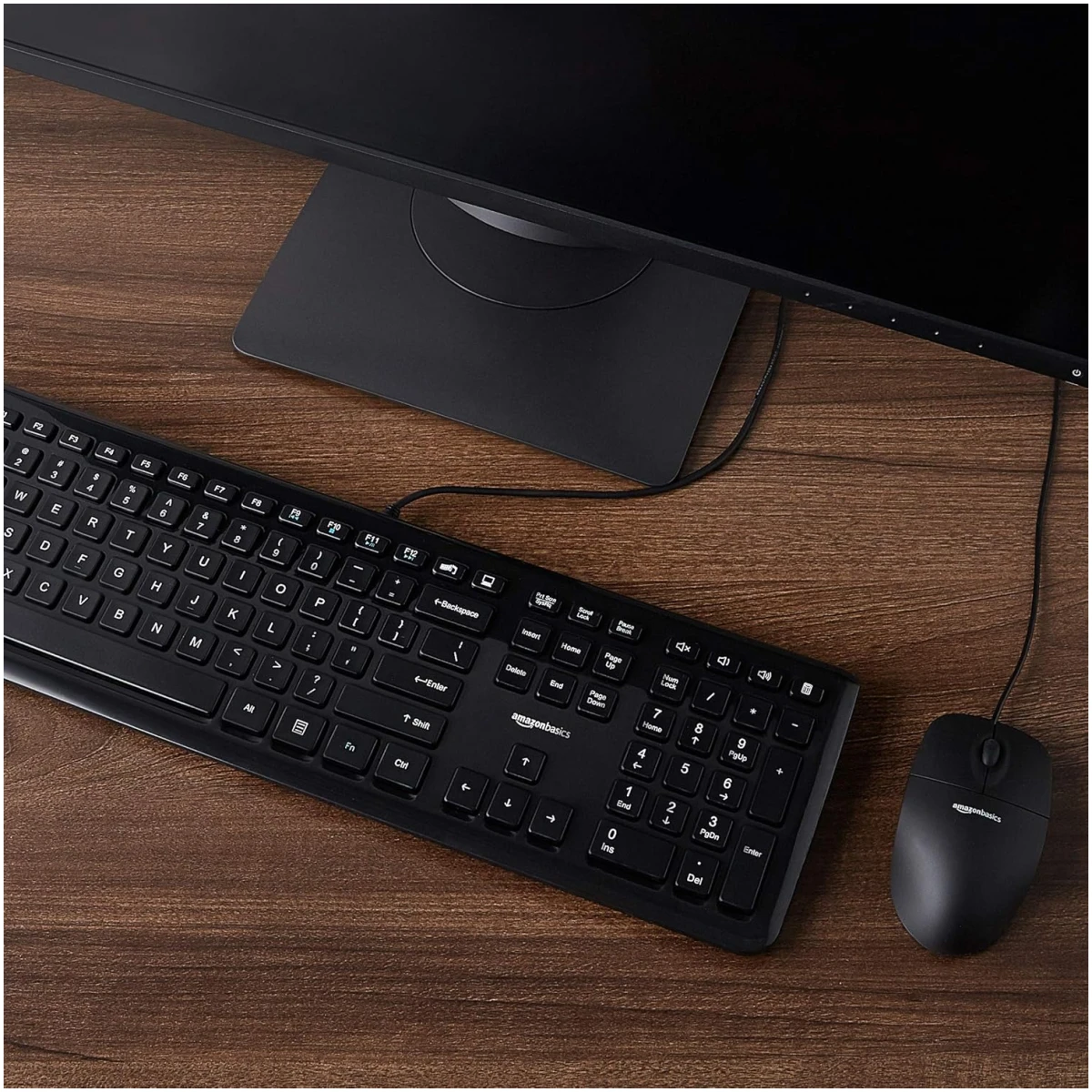 Wired Keyboard and Mouse Bundle, Full-Sized, QWERTY Layout, Black