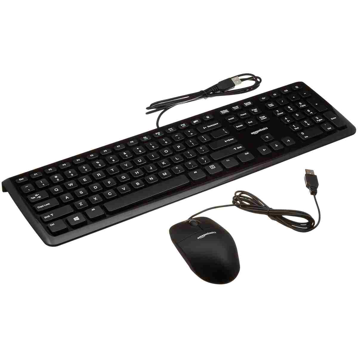 Wired Keyboard and Mouse Bundle, Full-Sized, QWERTY Layout, Black