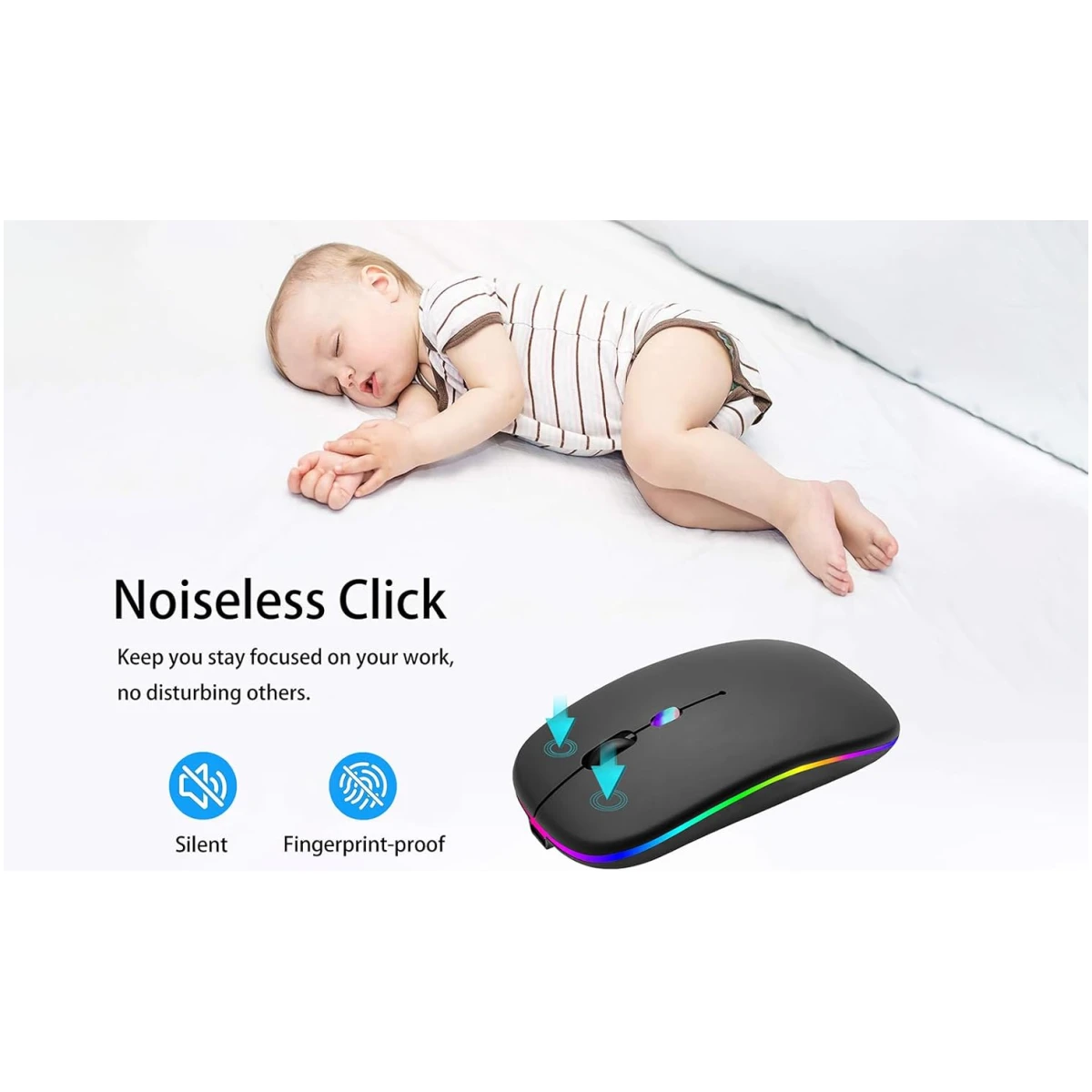Wireless Bluetooth Mouse Rechargeable Laptop Mice with LED Use Portable(BT5.2 and USB 2.4G) Dual Mode Connection Silent Slim Computer Mouse for Laptop/iPad Tablet/Apple...