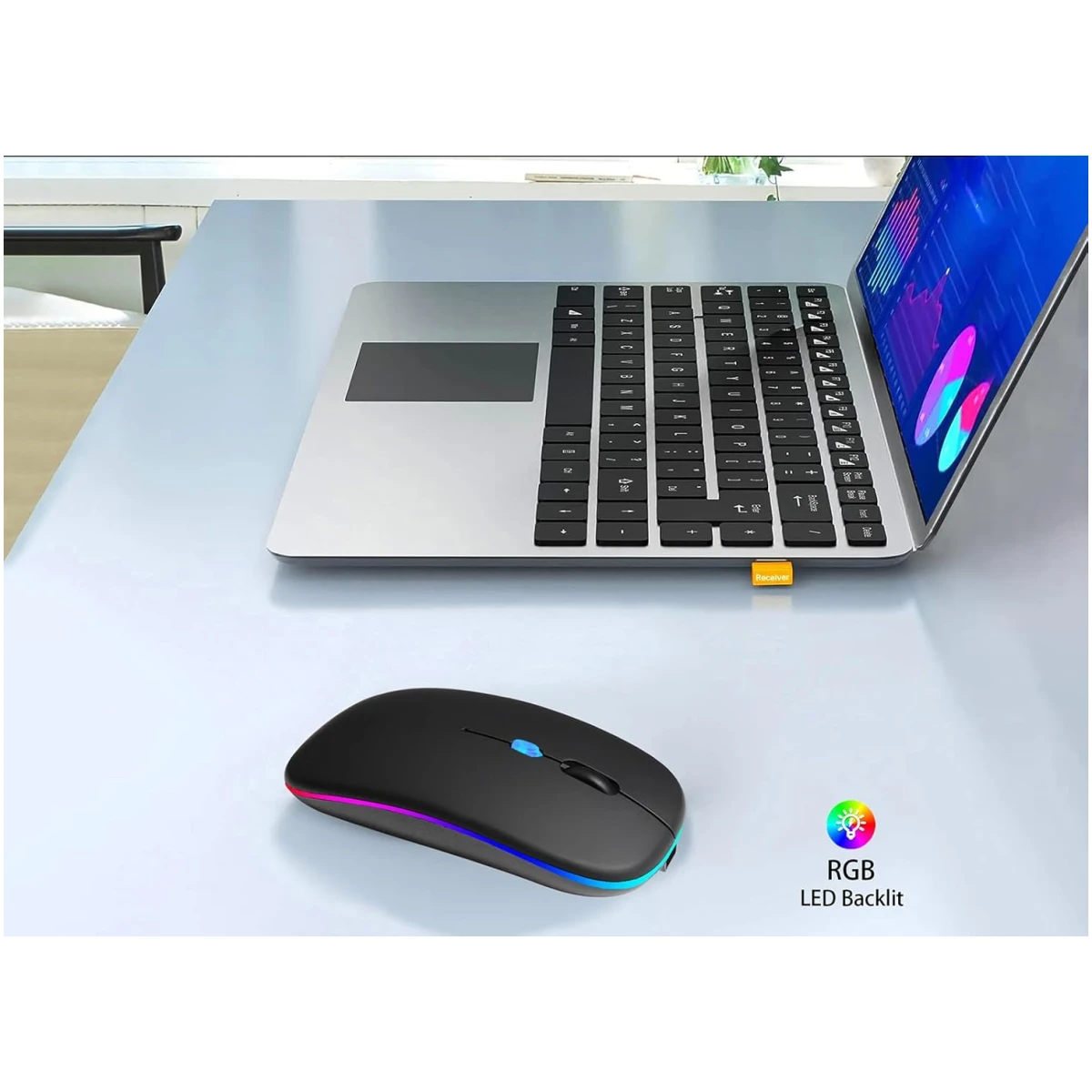 Wireless Bluetooth Mouse Rechargeable Laptop Mice with LED Use Portable(BT5.2 and USB 2.4G) Dual Mode Connection Silent Slim Computer Mouse for Laptop/iPad Tablet/Apple...
