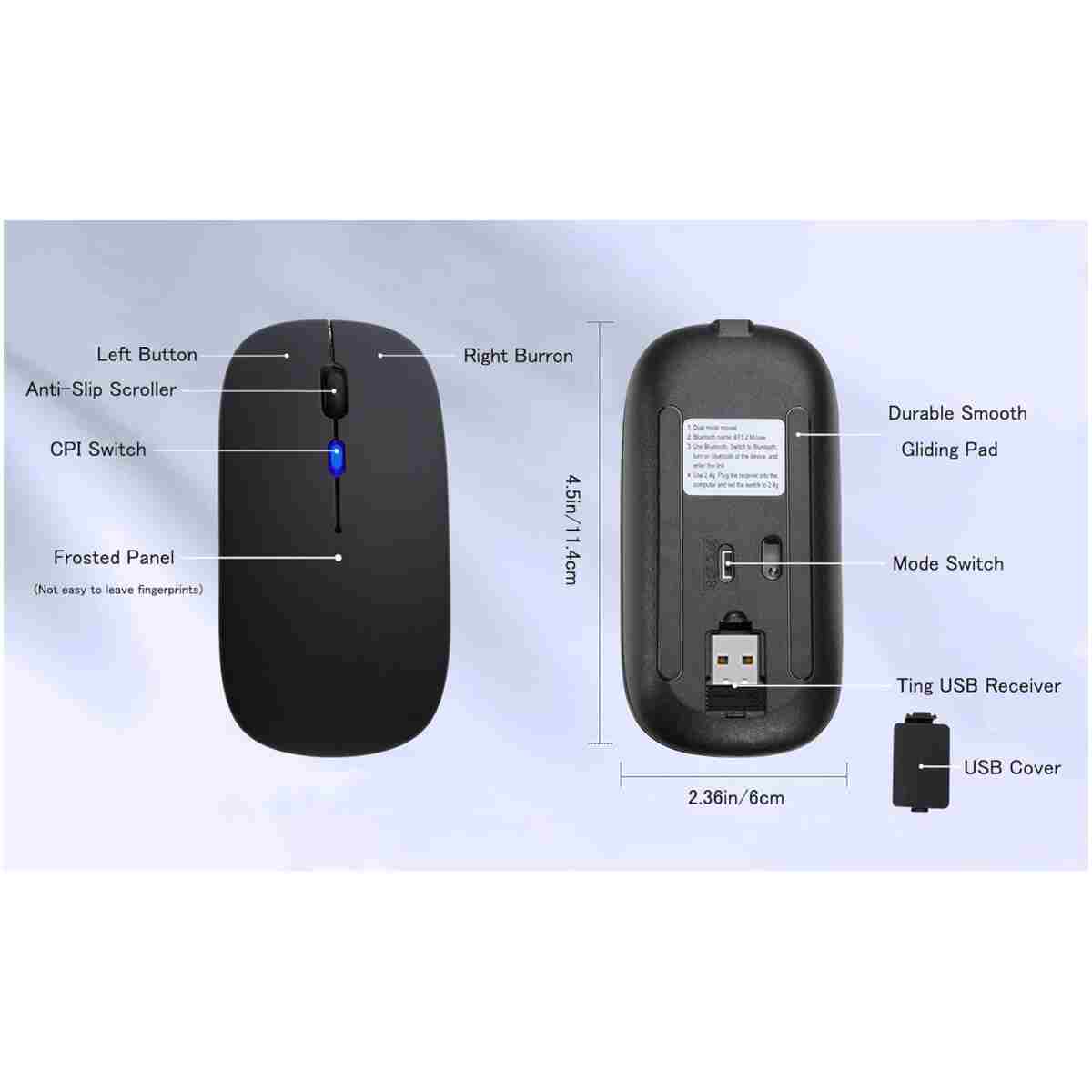 Wireless Bluetooth Mouse Rechargeable Laptop Mice with LED Use Portable(BT5.2 and USB 2.4G) Dual Mode Connection Silent Slim Computer Mouse for Laptop/iPad Tablet/Apple...