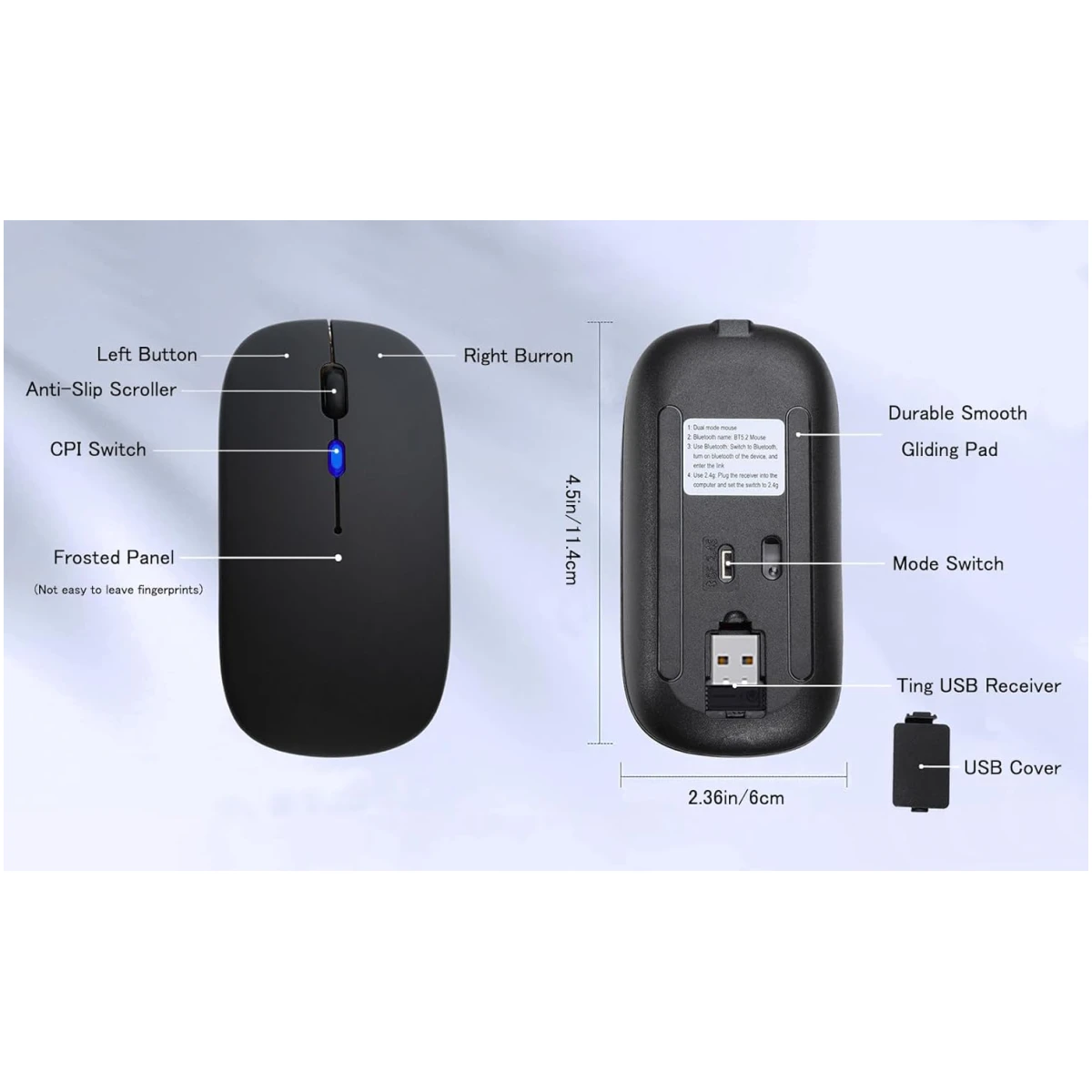 Wireless Bluetooth Mouse Rechargeable Laptop Mice with LED Use Portable(BT5.2 and USB 2.4G) Dual Mode Connection Silent Slim Computer Mouse for Laptop/iPad Tablet/Apple...