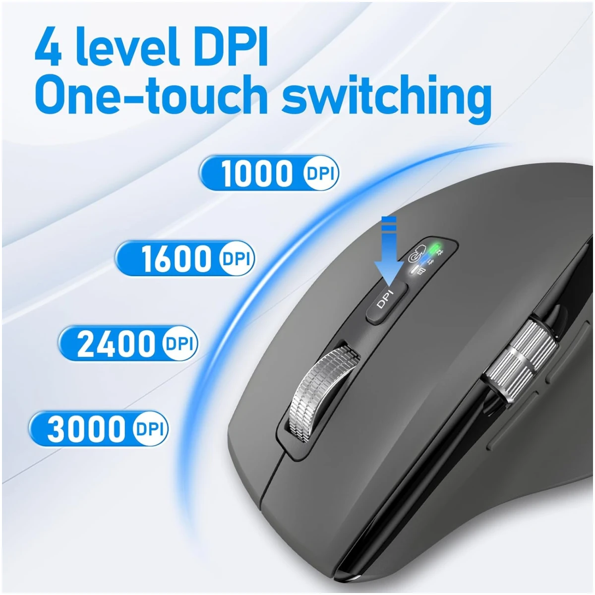 Wireless Bluetooth Side Scroll Mouse with Multi-Device, Ergonomic Computer Mice with Smart Flying Scroll, Quiet Click for Computer, Laptop, iPad, Tablet, MacBook