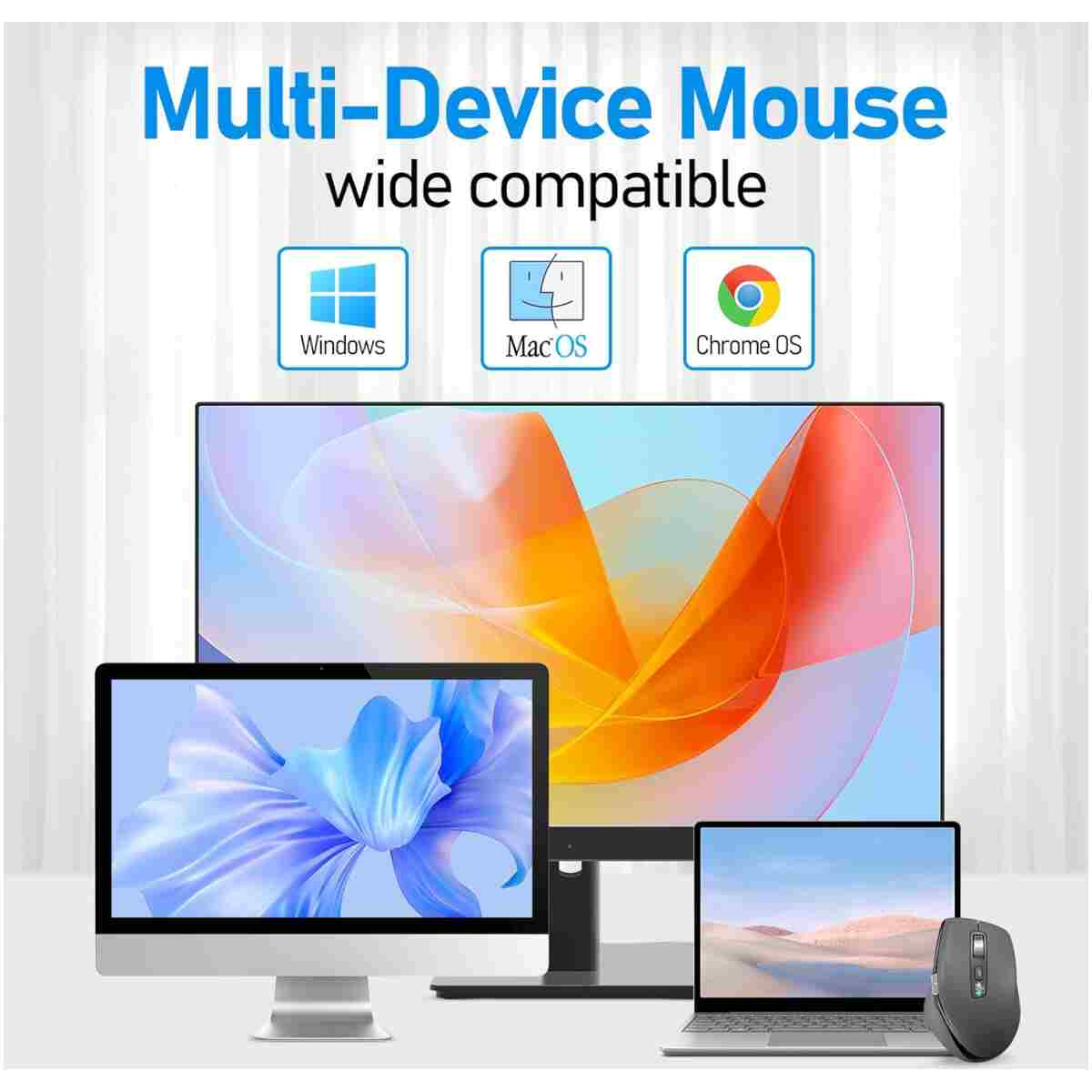 Wireless Bluetooth Side Scroll Mouse with Multi-Device, Ergonomic Computer Mice with Smart Flying Scroll, Quiet Click for Computer, Laptop, iPad, Tablet, MacBook