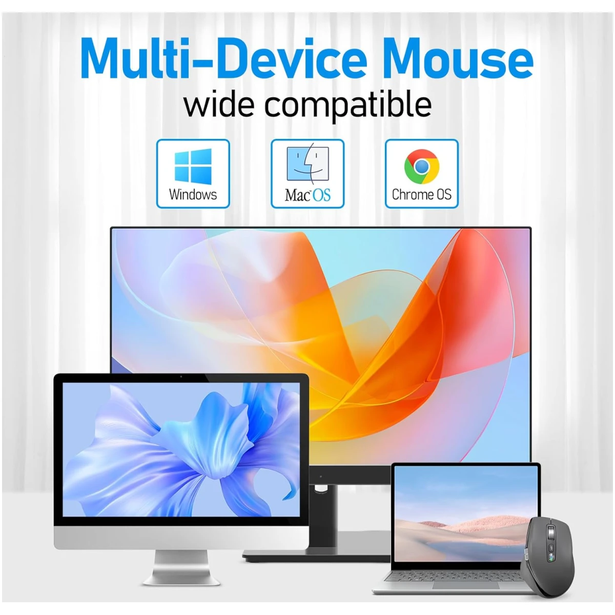 Wireless Bluetooth Side Scroll Mouse with Multi-Device, Ergonomic Computer Mice with Smart Flying Scroll, Quiet Click for Computer, Laptop, iPad, Tablet, MacBook