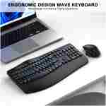 Wireless Keyboard and Mouse Combo, 2.4G Full Size Wave Keys Ergonomic Keyboard with Wrist Rest and 3-Level DPI Adjustable Wireless Ergonomic Mouse for Windows, Mac OS...