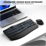 Wireless Keyboard and Mouse Combo, 2.4G Full Size Wave Keys Ergonomic Keyboard with Wrist Rest and 3-Level DPI Adjustable Wireless Ergonomic Mouse for Windows, Mac OS...