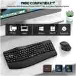 Wireless Keyboard and Mouse Combo, 2.4G Full Size Wave Keys Ergonomic Keyboard with Wrist Rest and 3-Level DPI Adjustable Wireless Ergonomic Mouse for Windows, Mac OS...
