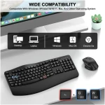 Wireless Keyboard and Mouse Combo, 2.4G Full Size Wave Keys Ergonomic Keyboard with Wrist Rest and 3-Level DPI Adjustable Wireless Ergonomic Mouse for Windows, Mac OS...