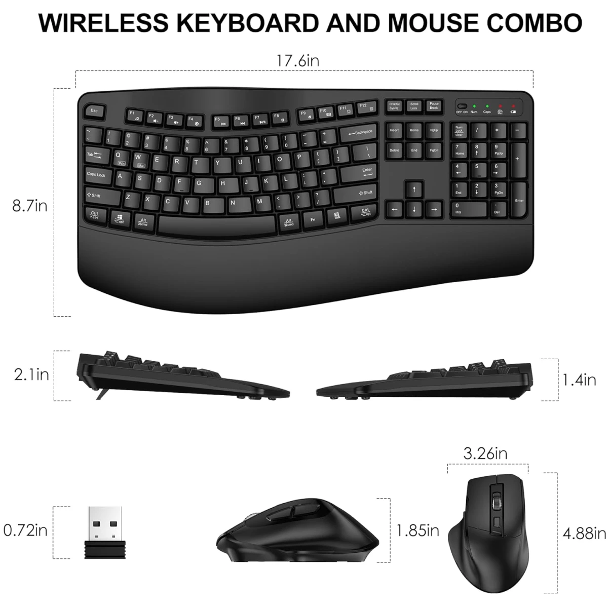 Wireless Keyboard and Mouse Combo, 2.4G Full Size Wave Keys Ergonomic Keyboard with Wrist Rest and 3-Level DPI Adjustable Wireless Ergonomic Mouse for Windows, Mac OS...
