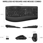 Wireless Keyboard and Mouse Combo, 2.4G Full Size Wave Keys Ergonomic Keyboard with Wrist Rest and 3-Level DPI Adjustable Wireless Ergonomic Mouse for Windows, Mac OS...
