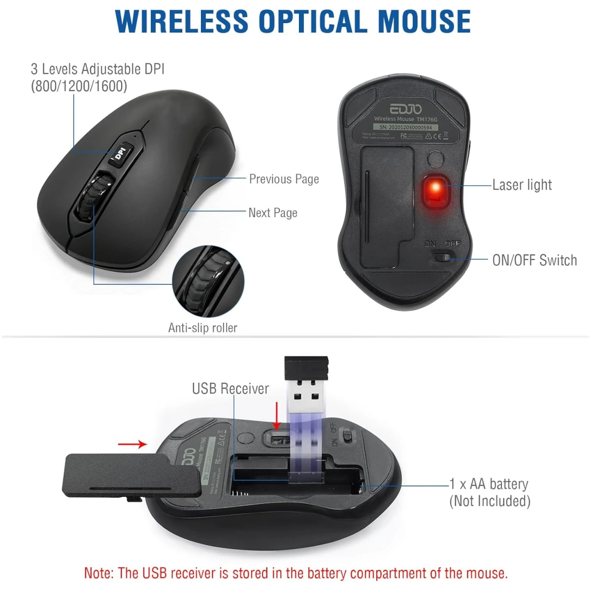 Wireless Keyboard and Mouse Combo, EDJO 2.4G Full-Sized Ergonomic Computer Keyboard with Wrist Rest and 3 Level DPI Adjustable Wireless Mouse for Windows, Mac OS Desktop/Laptop/PC