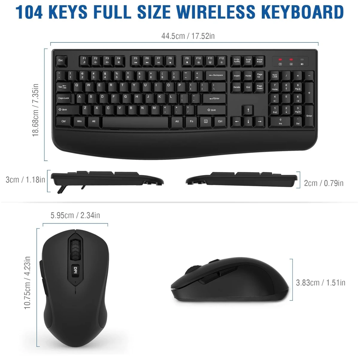 Wireless Keyboard and Mouse Combo, EDJO 2.4G Full-Sized Ergonomic Computer Keyboard with Wrist Rest and 3 Level DPI Adjustable Wireless Mouse for Windows, Mac OS Desktop/Laptop/PC