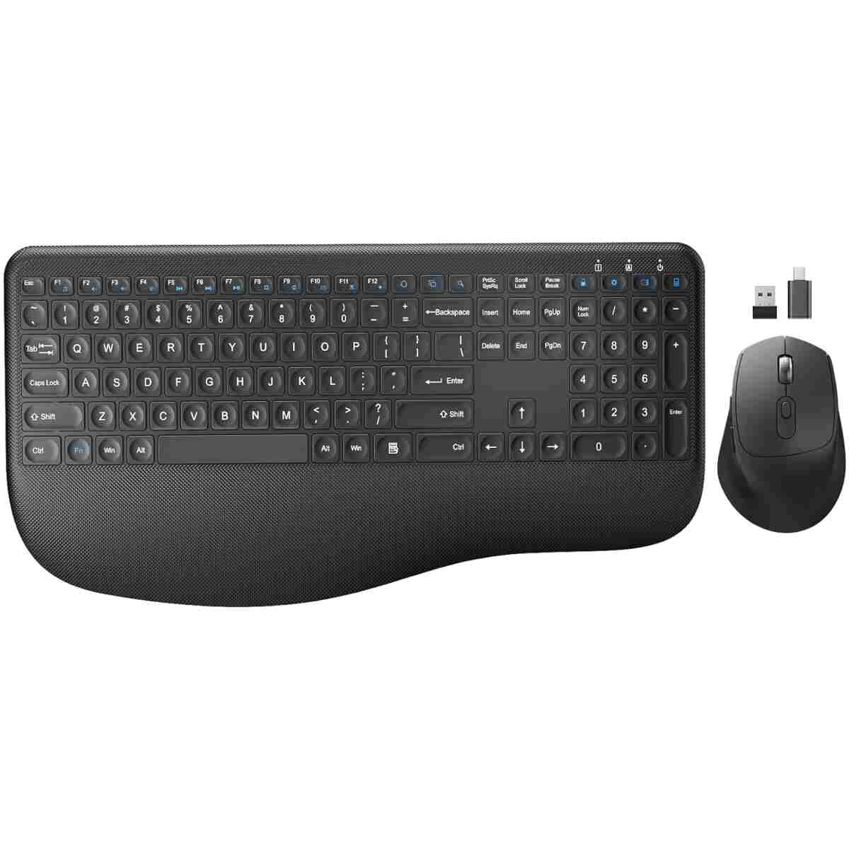 Wireless Keyboard and Mouse Combo, EDJO 2.4G Full-Sized Ergonomic Computer Keyboard with Wrist Rest and 3 Level DPI Adjustable Wireless Mouse for Windows, Mac OS Desktop/Laptop/PC