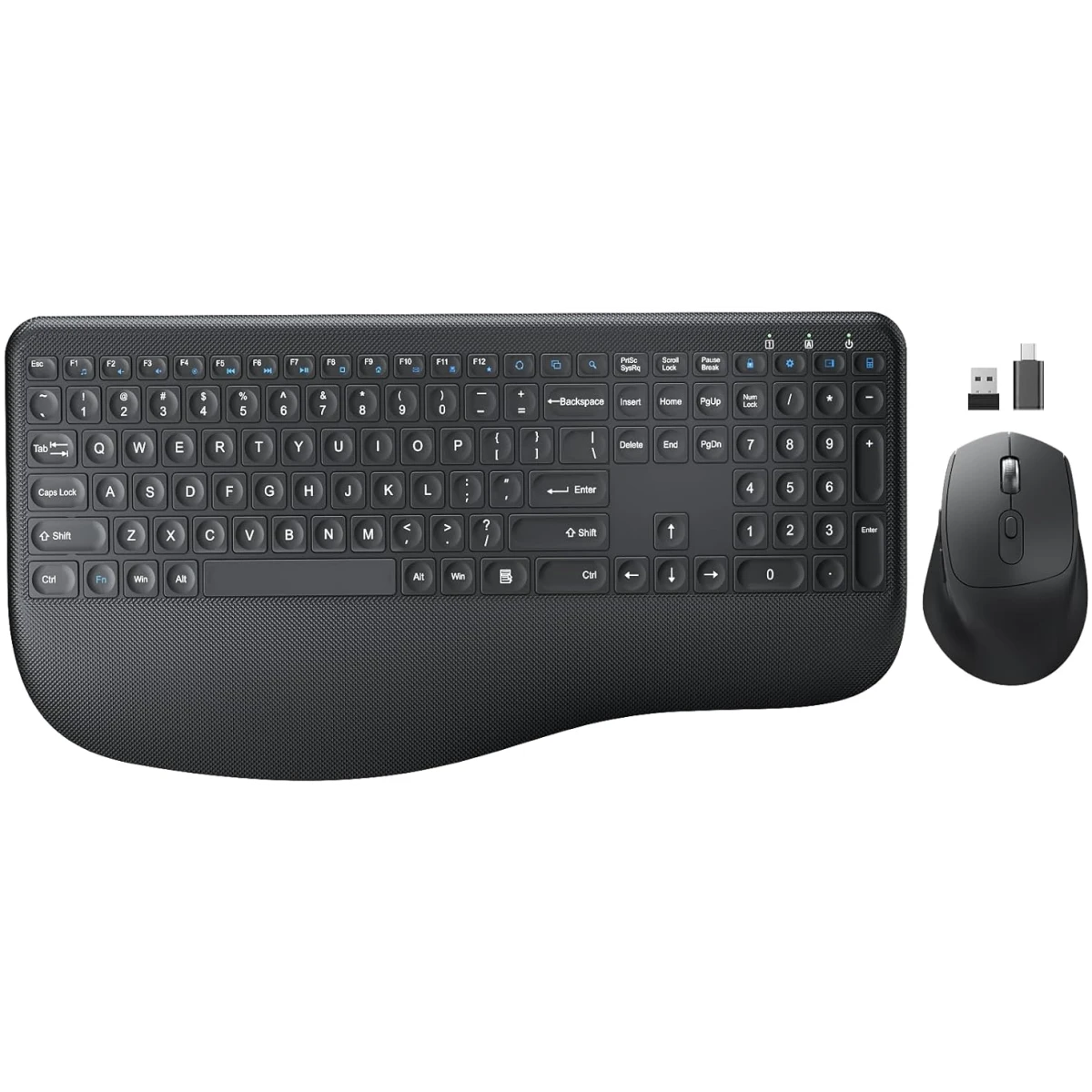 Wireless Keyboard and Mouse Combo, EDJO 2.4G Full-Sized Ergonomic Computer Keyboard with Wrist Rest and 3 Level DPI Adjustable Wireless Mouse for Windows, Mac OS Desktop/Laptop/PC