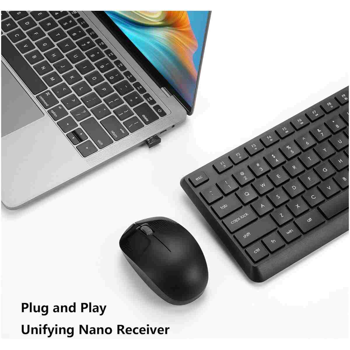 Wireless Keyboard and Mouse Combo for Windows, 2.4G Full-Sized External Cordless Computer Keyboard Mouse Combo for Laptop PC Desktop Chrome Mac, Number Pad 1600 DPI Silent Mouse...