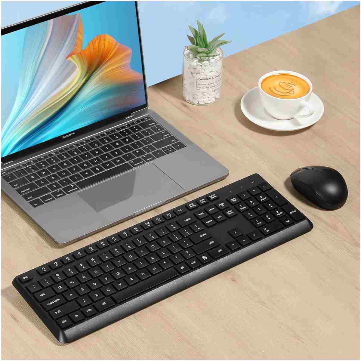 Wireless Keyboard and Mouse Combo for Windows, 2.4G Full-Sized External Cordless Computer Keyboard Mouse Combo for Laptop PC Desktop Chrome Mac, Number Pad 1600 DPI Silent Mouse...