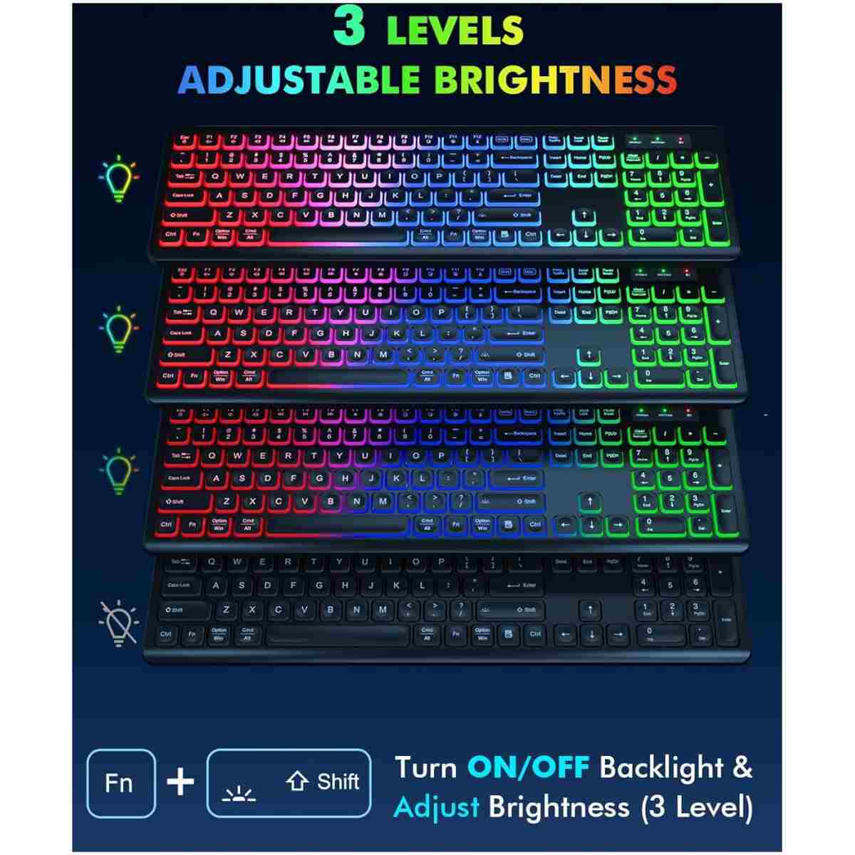Wireless Keyboard and Mouse Combo - RGB Backlit, Rechargeable & Light Up Letters, Full-Size, Ergonomic Tilt Angle, Sleep Mode, 2.4GHz Quiet Keyboard Mouse for Mac, Windows,...