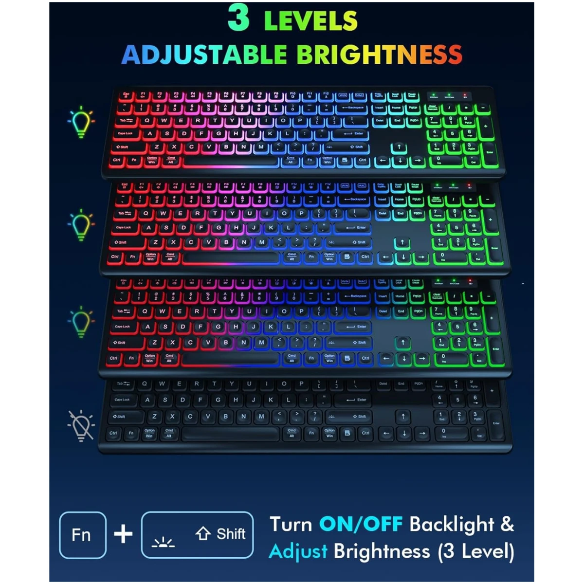 Wireless Keyboard and Mouse Combo - RGB Backlit, Rechargeable & Light Up Letters, Full-Size, Ergonomic Tilt Angle, Sleep Mode, 2.4GHz Quiet Keyboard Mouse for Mac, Windows,...