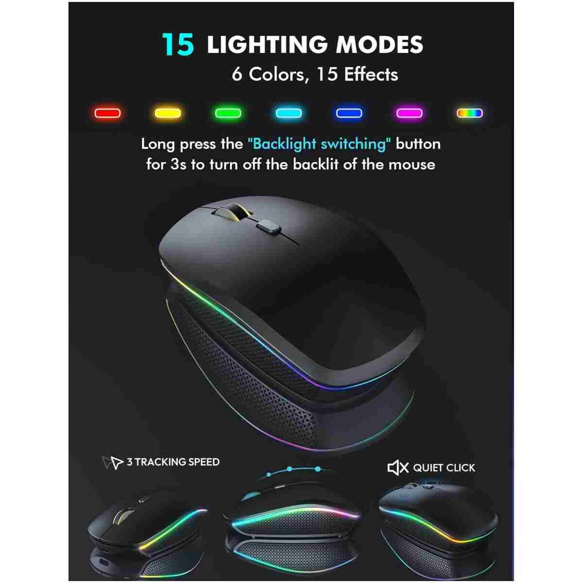 Wireless Keyboard and Mouse Combo - RGB Backlit, Rechargeable & Light Up Letters, Full-Size, Ergonomic Tilt Angle, Sleep Mode, 2.4GHz Quiet Keyboard Mouse for Mac, Windows,...
