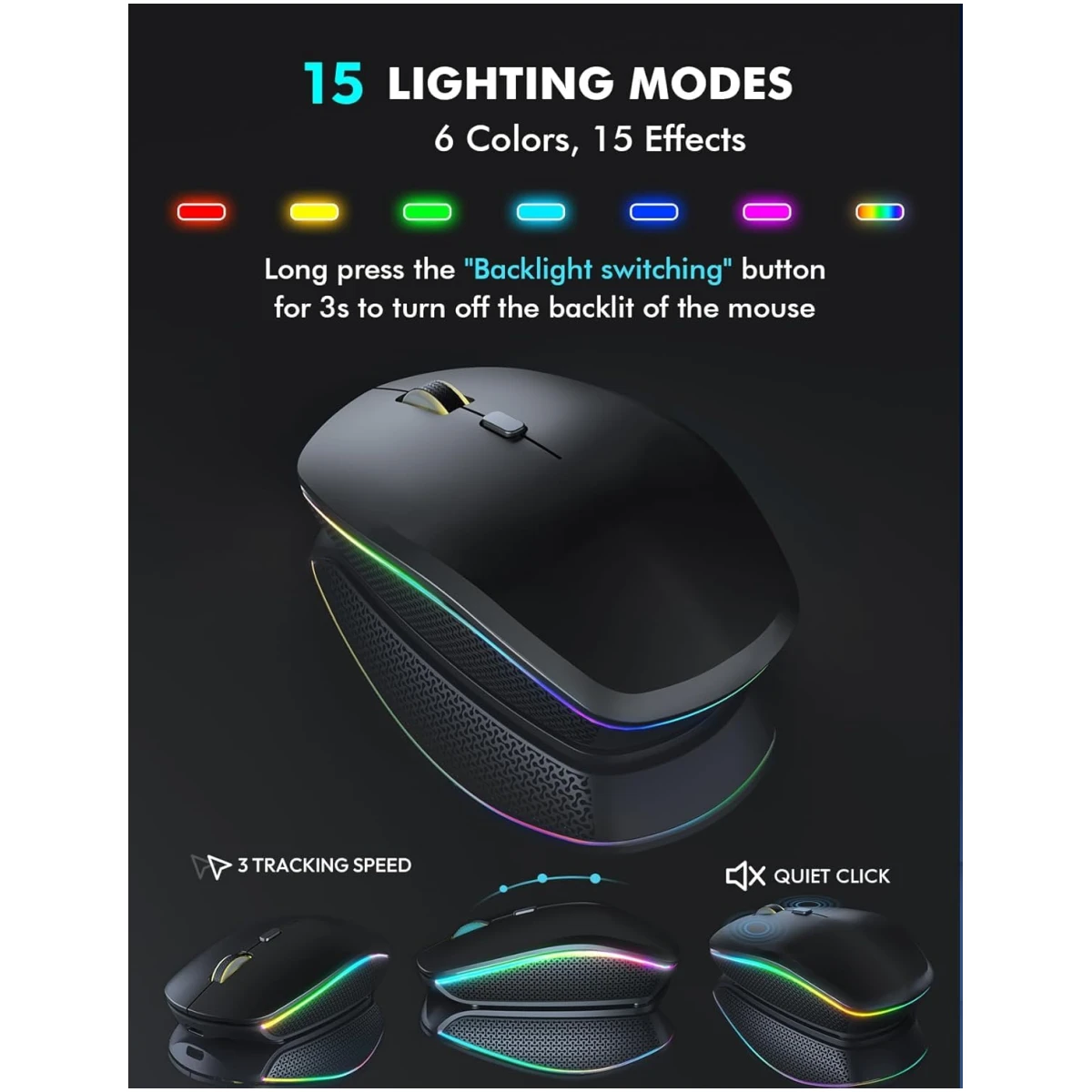 Wireless Keyboard and Mouse Combo - RGB Backlit, Rechargeable & Light Up Letters, Full-Size, Ergonomic Tilt Angle, Sleep Mode, 2.4GHz Quiet Keyboard Mouse for Mac, Windows,...