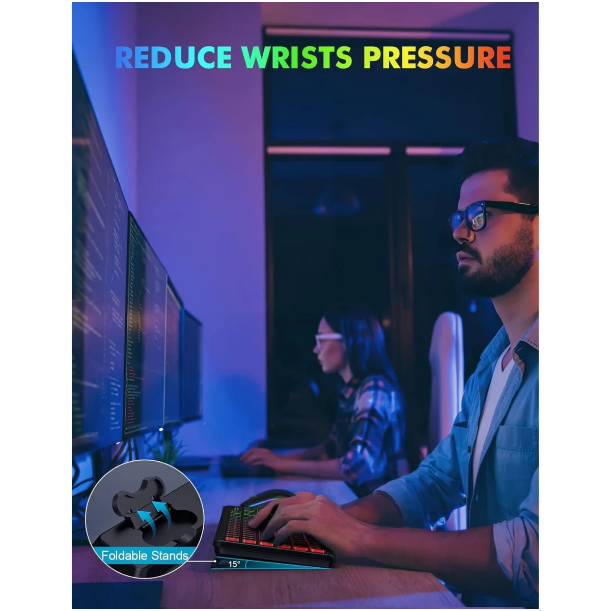 Wireless Keyboard and Mouse Combo - RGB Backlit, Rechargeable & Light Up Letters, Full-Size, Ergonomic Tilt Angle, Sleep Mode, 2.4GHz Quiet Keyboard Mouse for Mac, Windows,...