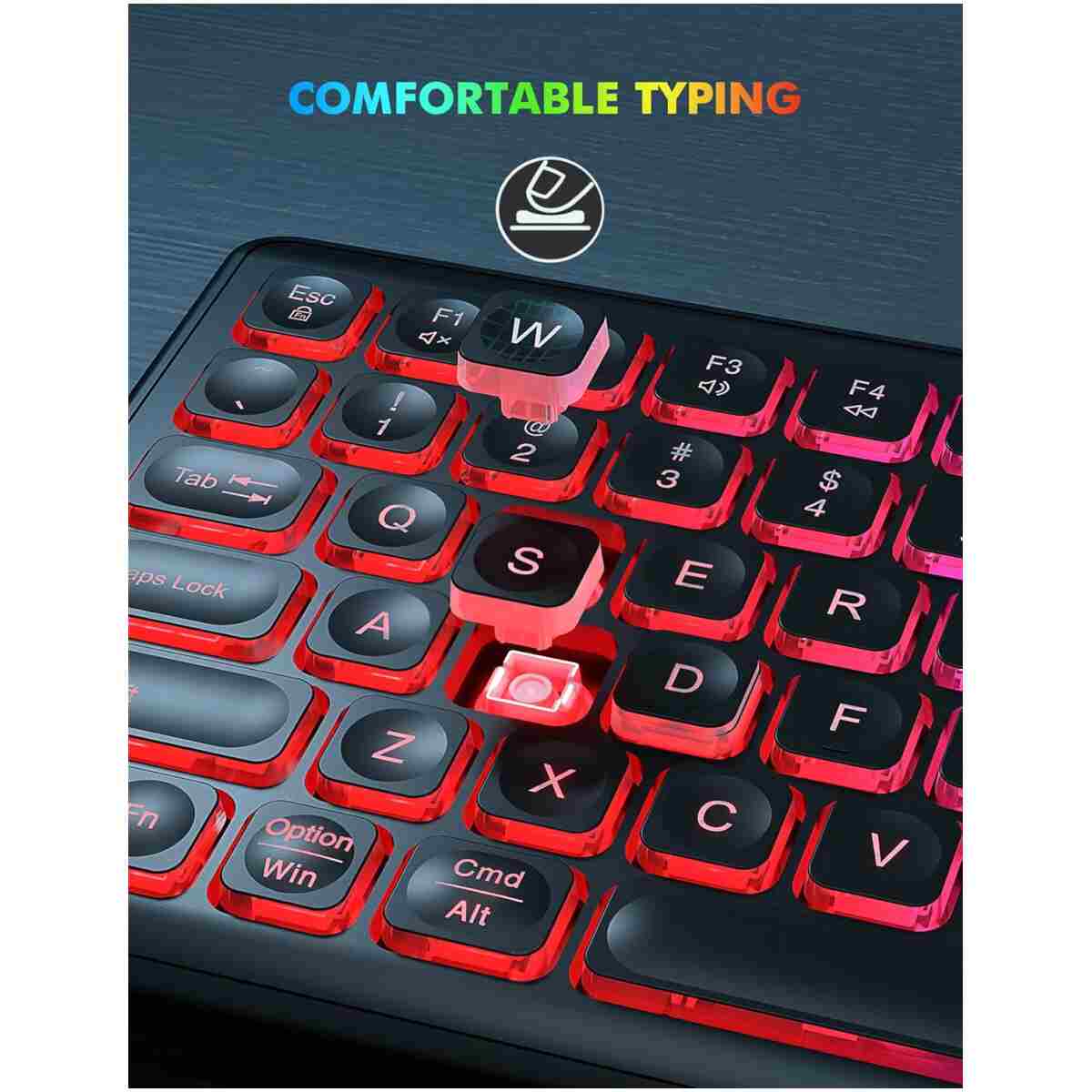 Wireless Keyboard and Mouse Combo - RGB Backlit, Rechargeable & Light Up Letters, Full-Size, Ergonomic Tilt Angle, Sleep Mode, 2.4GHz Quiet Keyboard Mouse for Mac, Windows,...