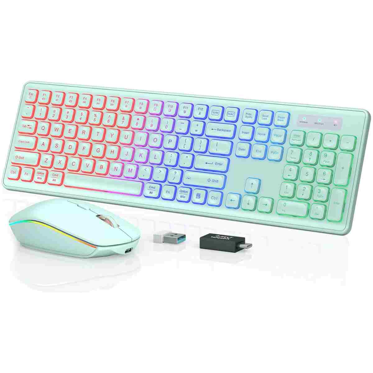 Wireless Keyboard and Mouse Combo - RGB Backlit, Rechargeable & Light Up Letters, Full-Size, Ergonomic Tilt Angle, Sleep Mode, 2.4GHz Quiet Keyboard Mouse for Mac, Windows,...