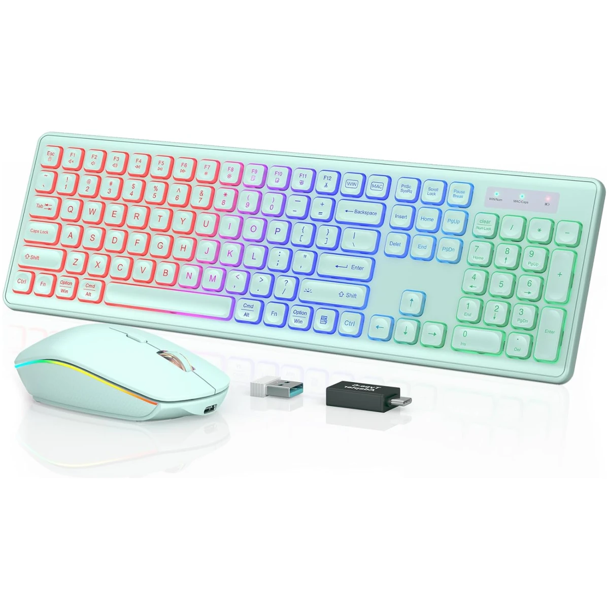 Wireless Keyboard and Mouse Combo - RGB Backlit, Rechargeable & Light Up Letters, Full-Size, Ergonomic Tilt Angle, Sleep Mode, 2.4GHz Quiet Keyboard Mouse for Mac, Windows,...