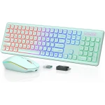 Wireless Keyboard and Mouse Combo - RGB Backlit, Rechargeable & Light Up Letters, Full-Size, Ergonomic Tilt Angle, Sleep Mode, 2.4GHz Quiet Keyboard Mouse for Mac, Windows,...