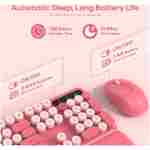 Wireless Keyboard and Mouse Combo - Round Keycaps, Full-Size Retro Typewriter Keyboard with Detachable Wrist Rest, Sleep Mode & Tilt Legs, 2.4GHz Cordless Connection for...