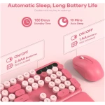 Wireless Keyboard and Mouse Combo - Round Keycaps, Full-Size Retro Typewriter Keyboard with Detachable Wrist Rest, Sleep Mode & Tilt Legs, 2.4GHz Cordless Connection for...