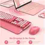 Wireless Keyboard and Mouse Combo - Round Keycaps, Full-Size Retro Typewriter Keyboard with Detachable Wrist Rest, Sleep Mode & Tilt Legs, 2.4GHz Cordless Connection for...