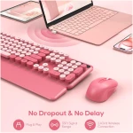 Wireless Keyboard and Mouse Combo - Round Keycaps, Full-Size Retro Typewriter Keyboard with Detachable Wrist Rest, Sleep Mode & Tilt Legs, 2.4GHz Cordless Connection for...