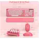 Wireless Keyboard and Mouse Combo - Round Keycaps, Full-Size Retro Typewriter Keyboard with Detachable Wrist Rest, Sleep Mode & Tilt Legs, 2.4GHz Cordless Connection for...