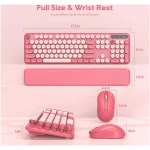 Wireless Keyboard and Mouse Combo - Round Keycaps, Full-Size Retro Typewriter Keyboard with Detachable Wrist Rest, Sleep Mode & Tilt Legs, 2.4GHz Cordless Connection for...