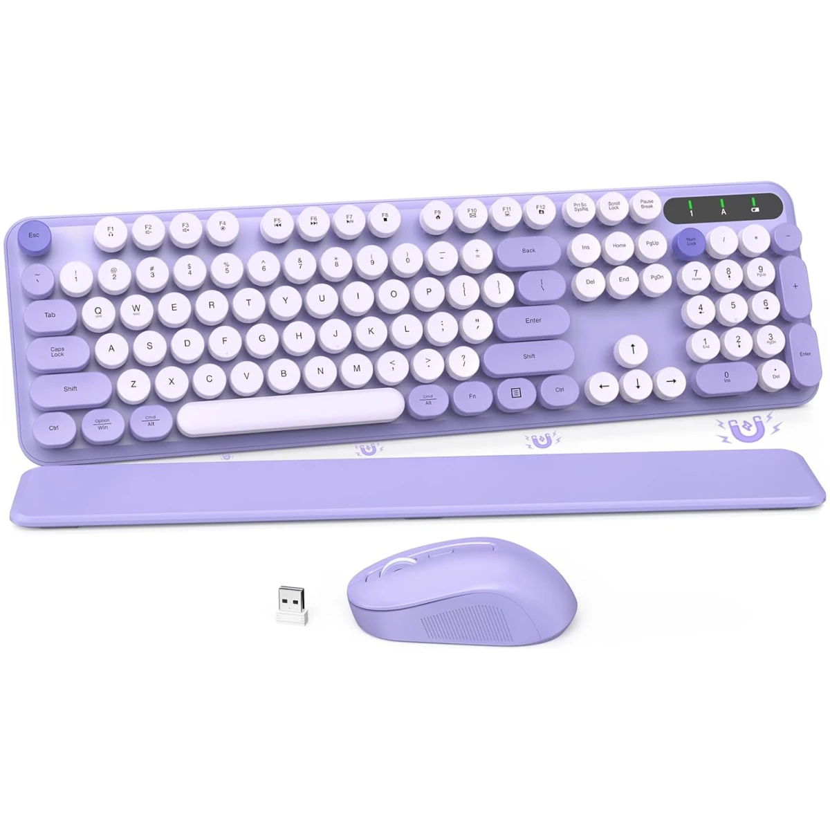 Wireless Keyboard and Mouse Combo - Round Keycaps, Full-Size Retro Typewriter Keyboard with Detachable Wrist Rest, Sleep Mode & Tilt Legs, 2.4GHz Cordless Connection for...