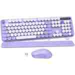 Wireless Keyboard and Mouse Combo - Round Keycaps, Full-Size Retro Typewriter Keyboard with Detachable Wrist Rest, Sleep Mode & Tilt Legs, 2.4GHz Cordless Connection for...