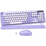 Wireless Keyboard and Mouse Combo - Round Keycaps, Full-Size Retro Typewriter Keyboard with Detachable Wrist Rest, Sleep Mode & Tilt Legs, 2.4GHz Cordless Connection for...