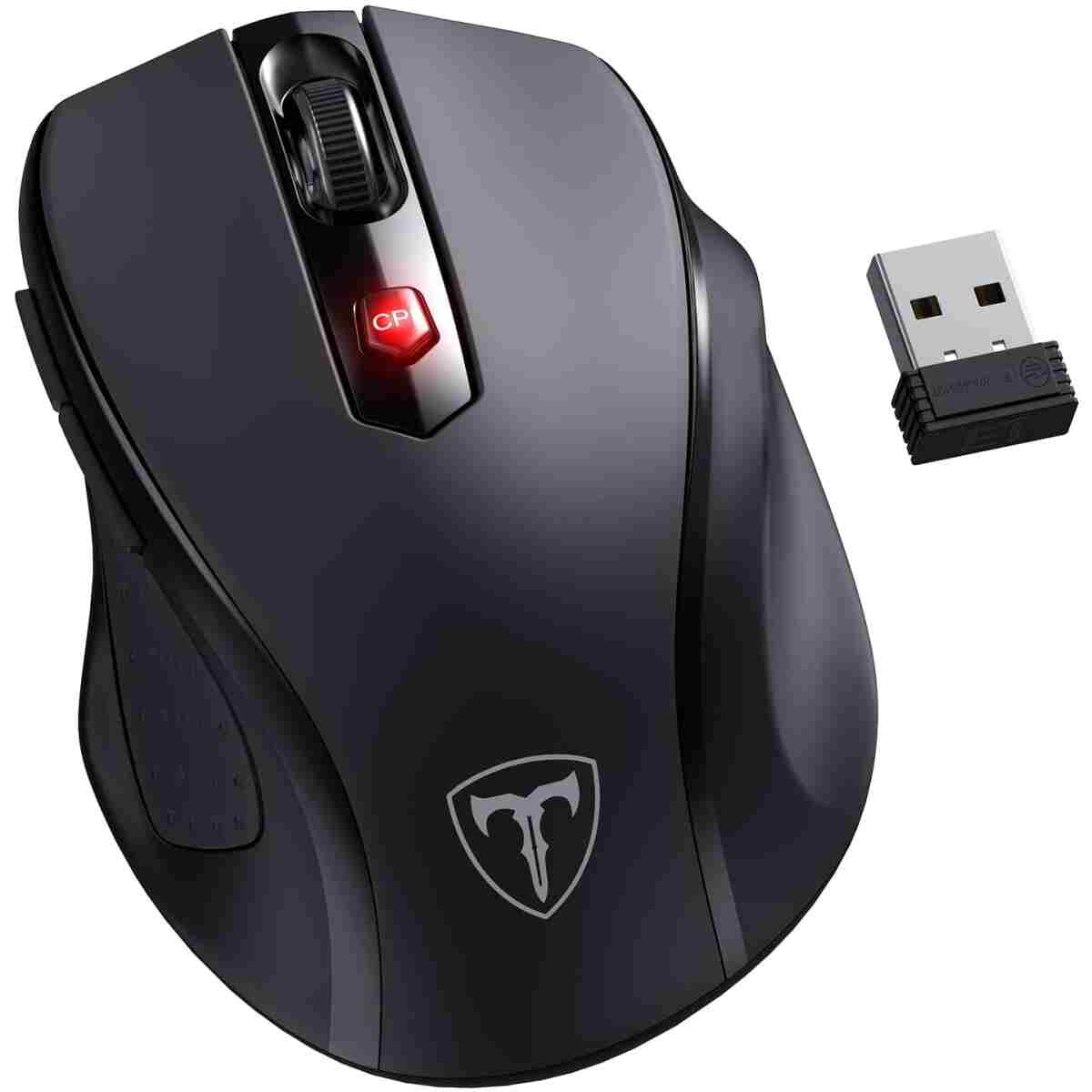 Wireless Mouse, D-09 Computer Mouse USB Cordless Mice for Laptop, Ergo Grips, Lightspeed 5-Level 2400 DPI, 16 Months Battery, Portable for PC Mac Chromebook (Black)