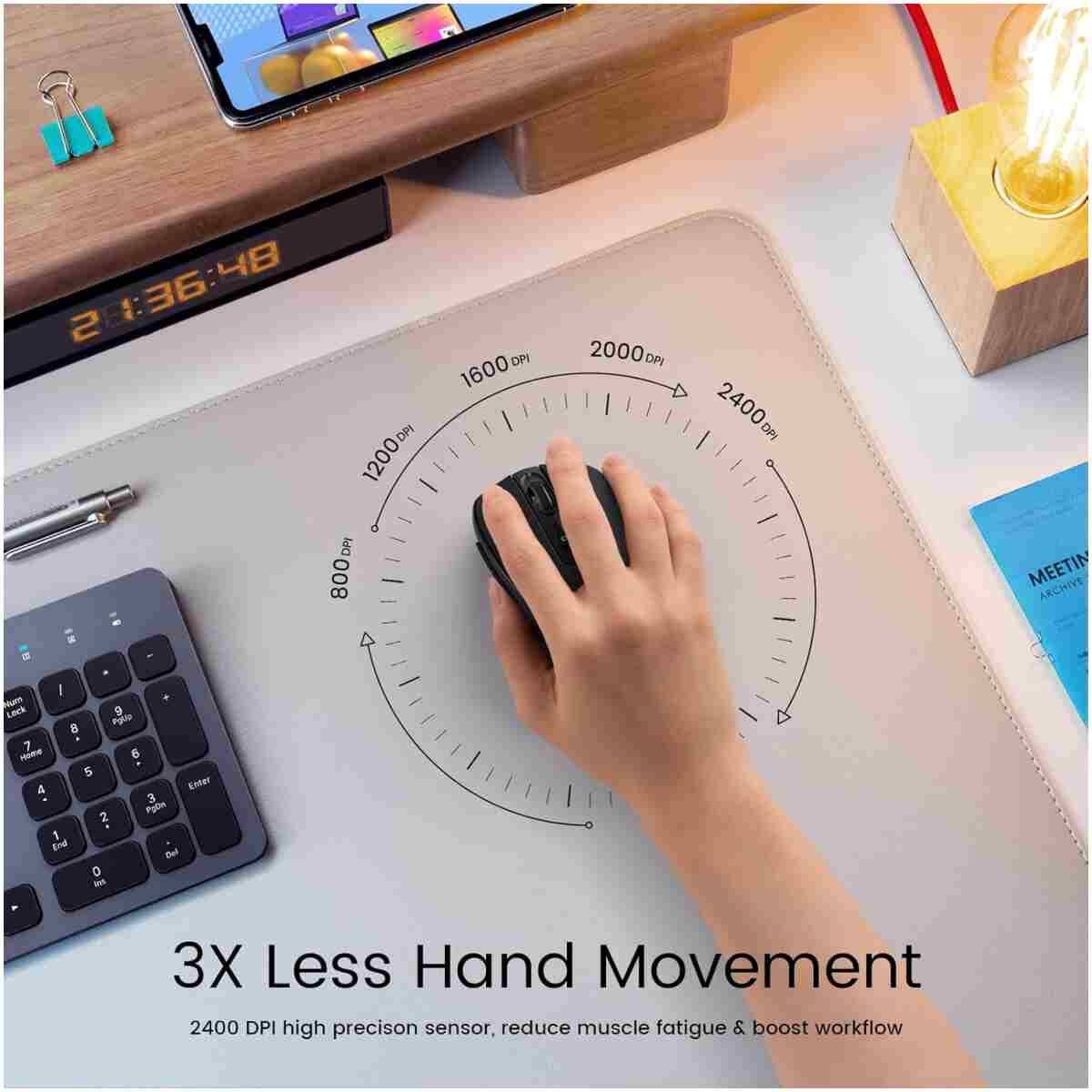 Wireless Mouse, D-09 Computer Mouse USB Cordless Mice for Laptop, Ergo Grips, Lightspeed 5-Level 2400 DPI, 16 Months Battery, Portable for PC Mac Chromebook (Black)