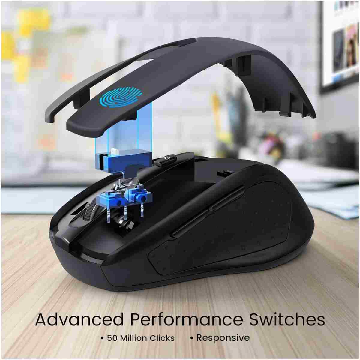 Wireless Mouse, D-09 Computer Mouse USB Cordless Mice for Laptop, Ergo Grips, Lightspeed 5-Level 2400 DPI, 16 Months Battery, Portable for PC Mac Chromebook (Black)