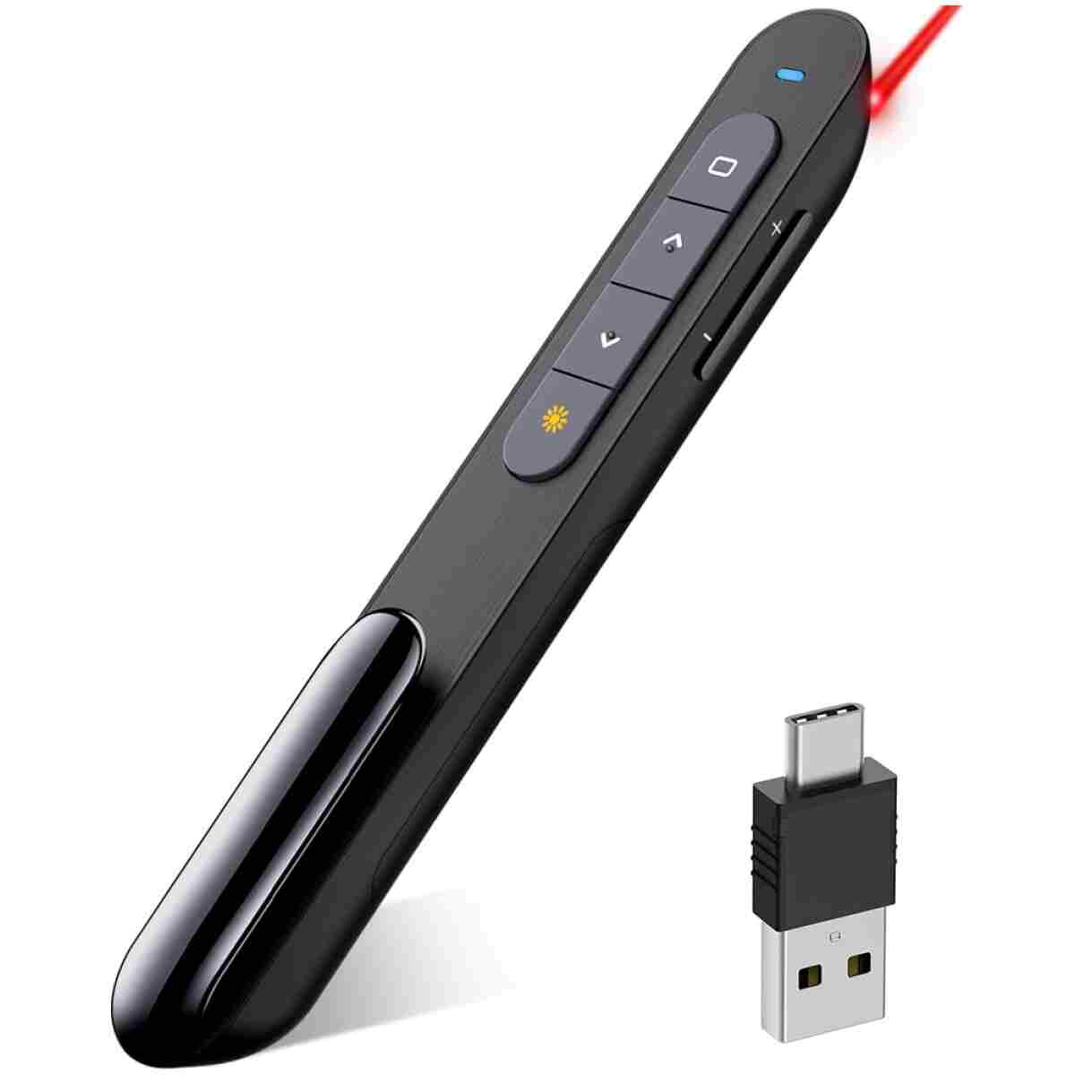 Wireless Presenter, Hyperlink Volume Control Presentation Clicker RF 2.4GHz USB PowerPoint Clicker Presentation Remote Control Pointer Slide Advancer (Black)