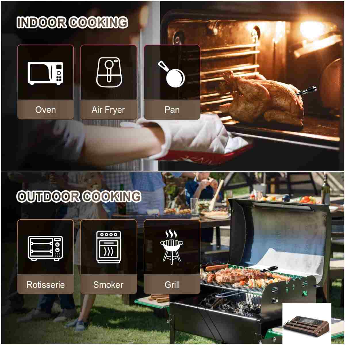 Wireless Smart Meat Thermometer with Dual-Sensor Probe, 500FT Remote Monitoring, Dedicated App, Real-Time Ambient and Food Temperature Tracking for Precise Cooking Control