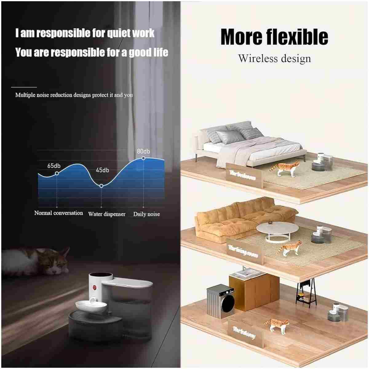 Wireless Smart Pet Water Fountain Automatic Water Change Intelligent System, Super Quiet Smart Cat Water Fountain, 180 Days Battery Life, 3L Large Capacity, Smart Pet Water...